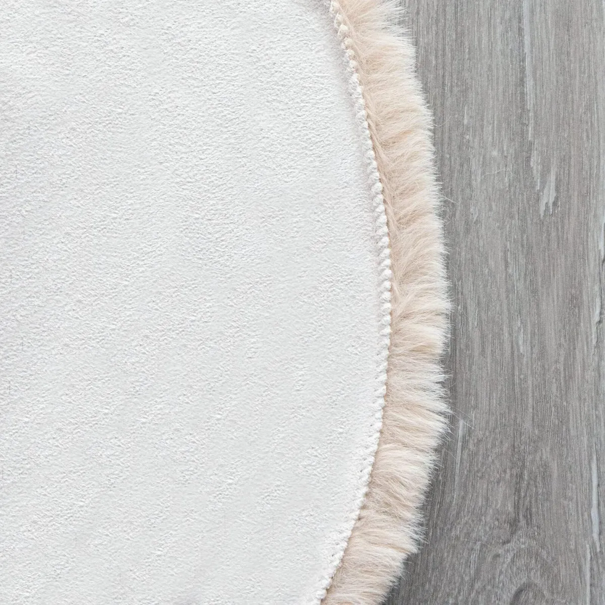 Round Rug Beige Washable Fur Fluffy Faux Short - Image 4