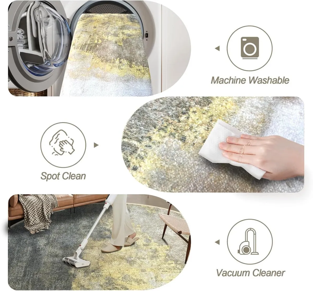 160cm Large Round Rug Gold Abstract Design - Image 4