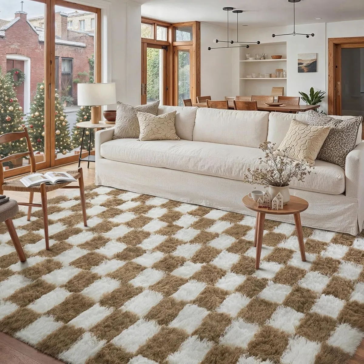 Fluffy Checkered Rugs Living Room Large Area Rug - Image 1