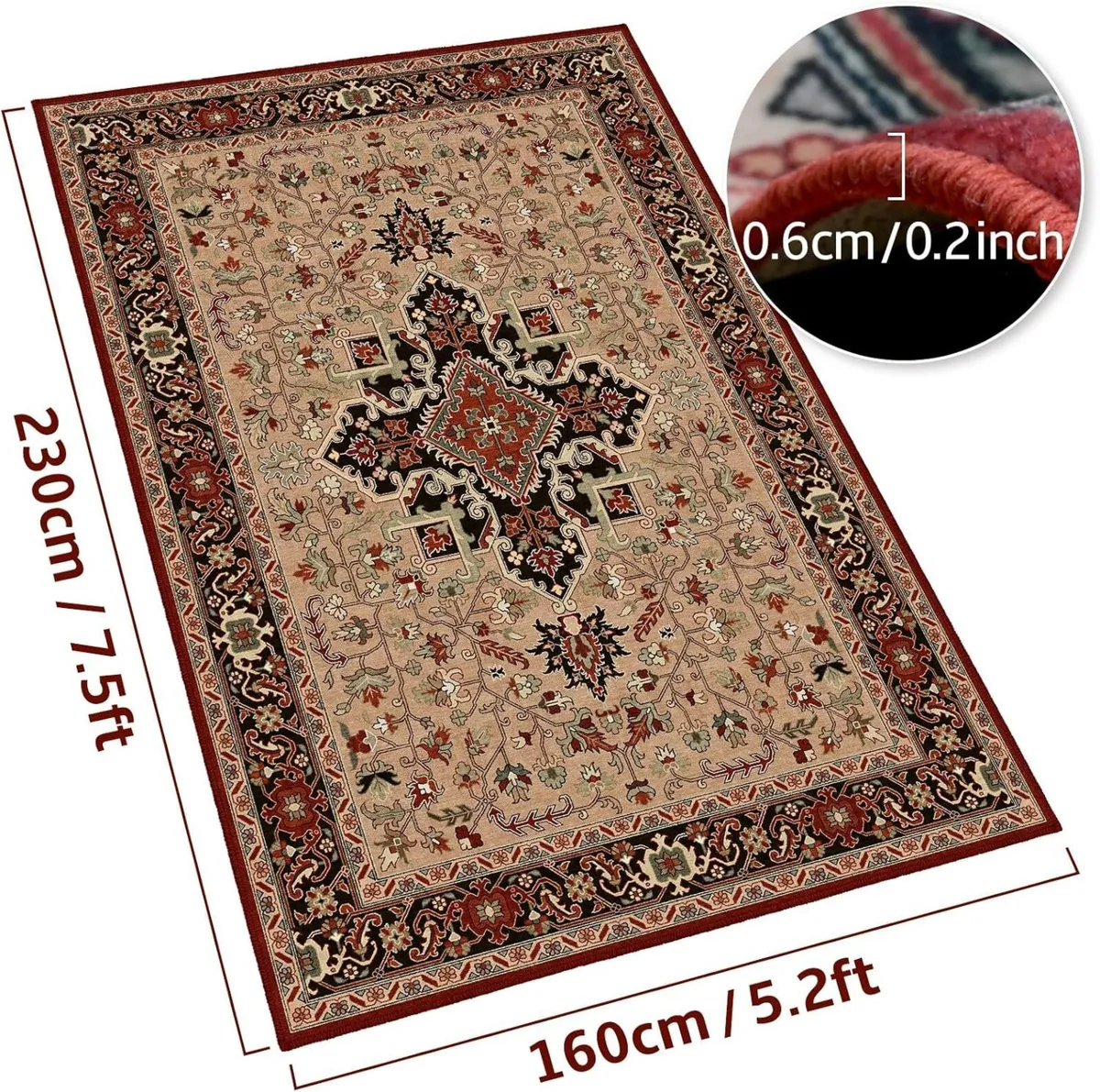 Vintage Design 160x230cm Area Rugs Washable Boho - Image 2