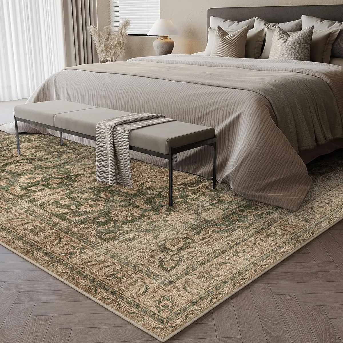 Vintage Rugs Living Room Green Large Area Rug - Image 3