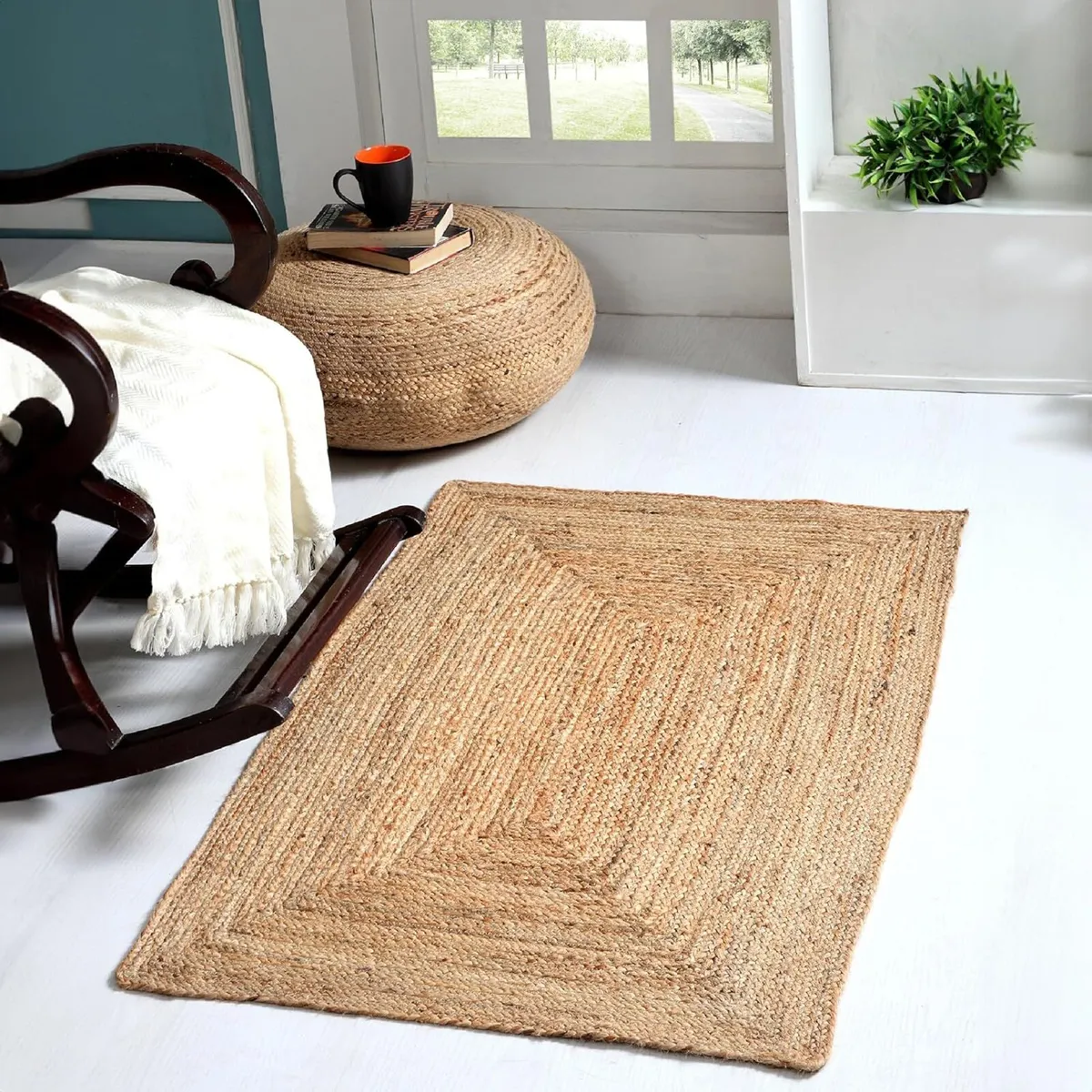 DHAKA Jute Area Rug 100% Natural Fiber Hand Woven - Image 1