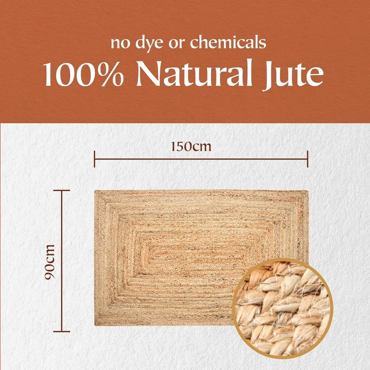 DHAKA Jute Area Rug 100% Natural Fiber Hand Woven - Image 2