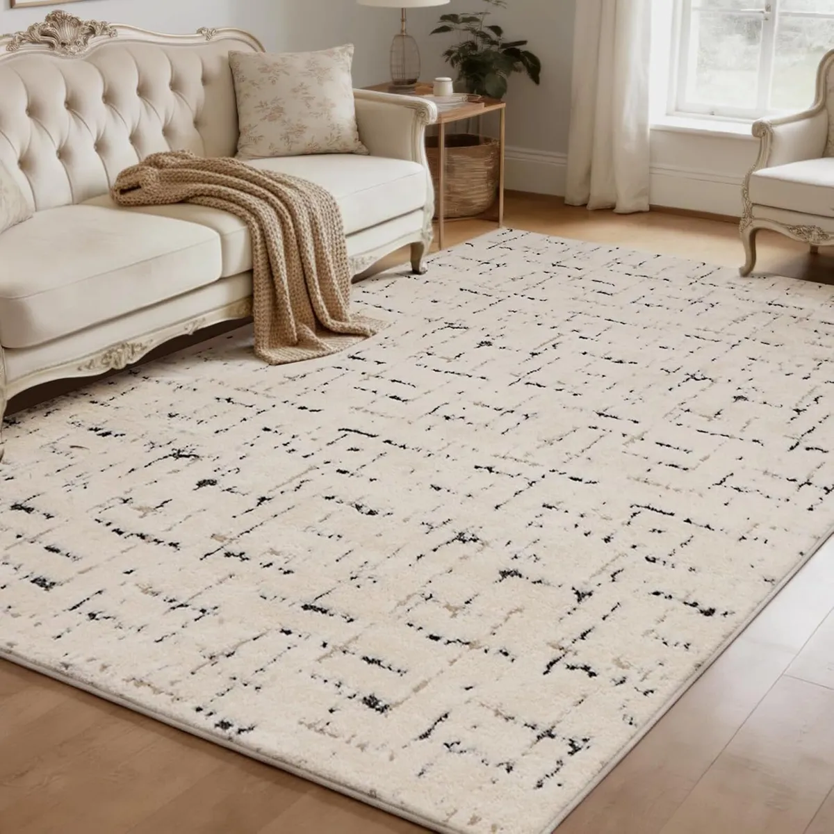 Fluffy Living Room Rug Large Shaggy Beige for - Image 1