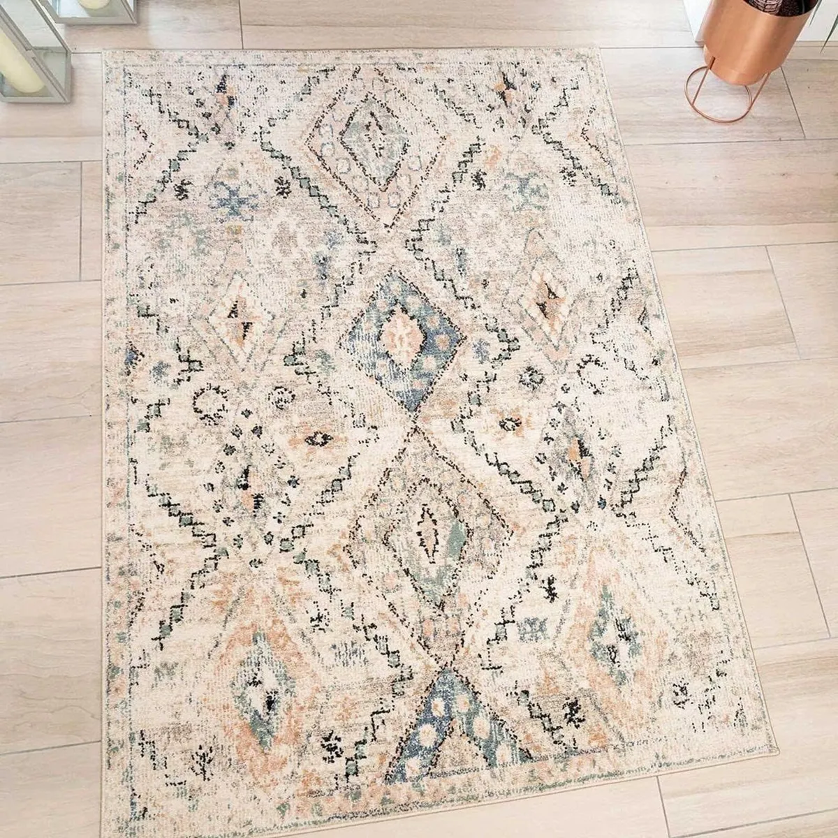 Designer Wool Like Grey Beige Distressed Thick - Image 1