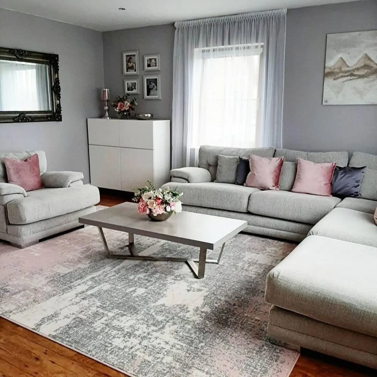 Pink Grey Living Room Rug Durable Modern Abstract - Image 2