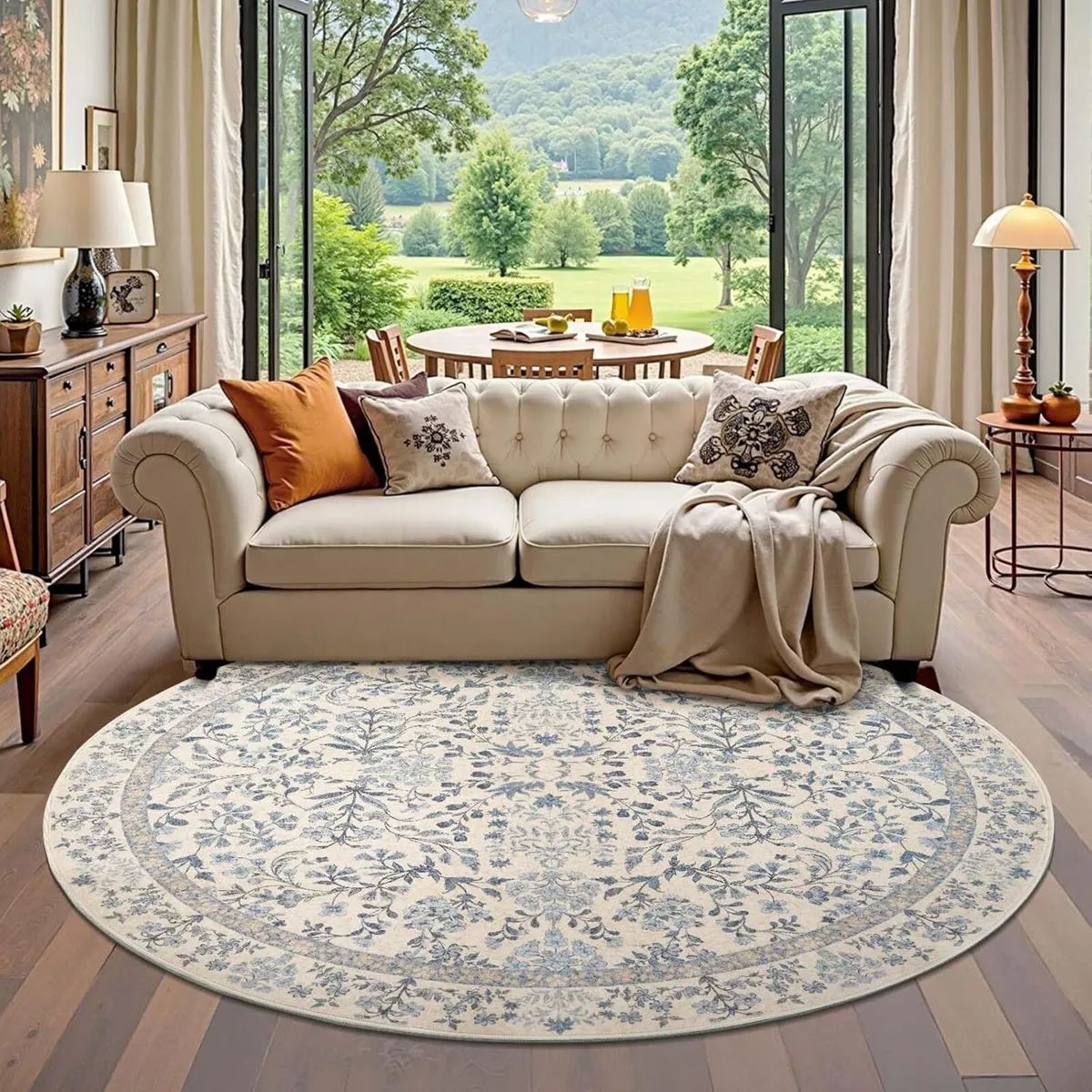 Vintage Floral Round Rug 180cm Soft Machine - Image 3