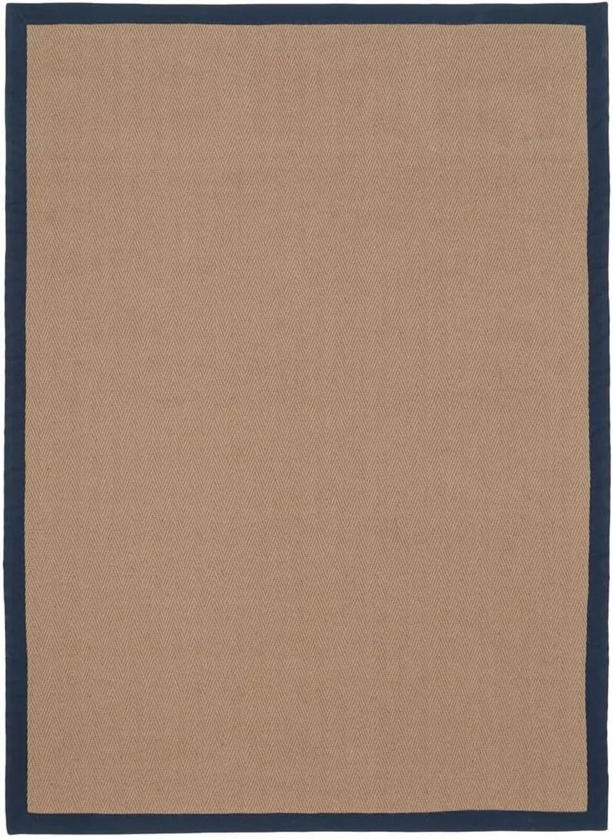 Natural Herringbone Navy Cotton Border Jute Area - Image 2