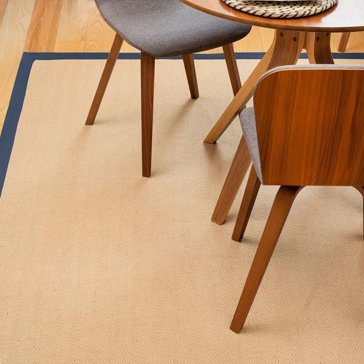 Natural Herringbone Navy Cotton Border Jute Area - Image 3