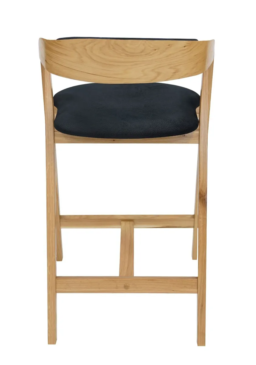 Nordic Oak Lounge Bar Stool with Upholstered Seat - Image 4