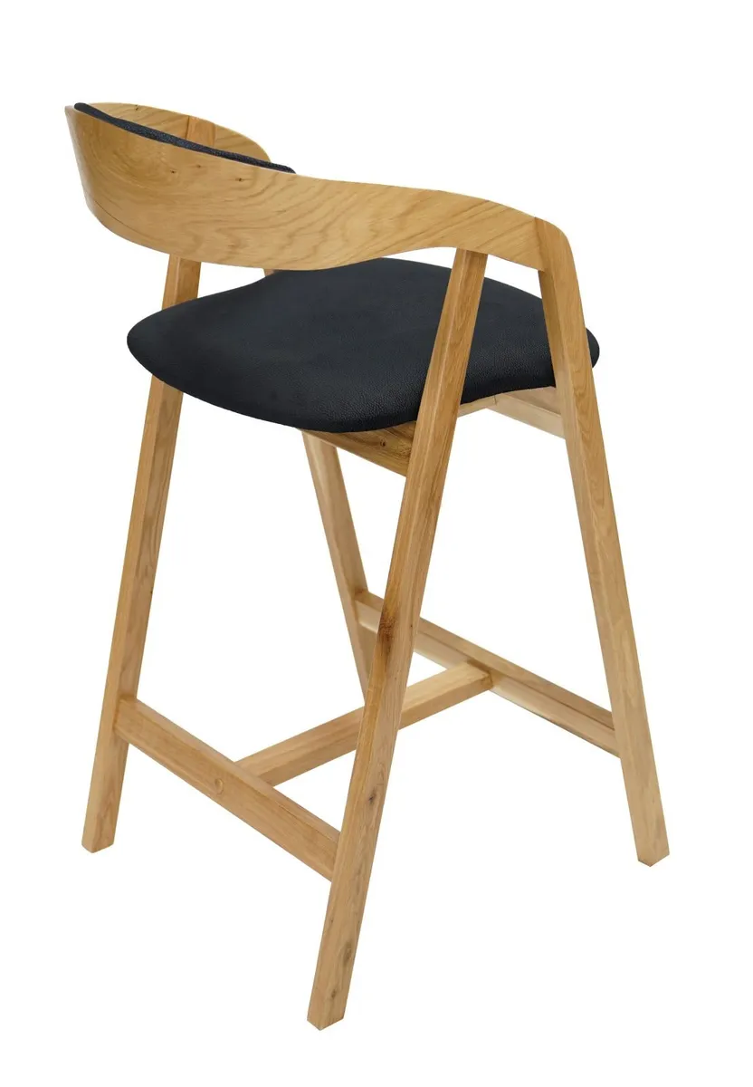 Nordic Oak Lounge Bar Stool with Upholstered Seat - Image 3