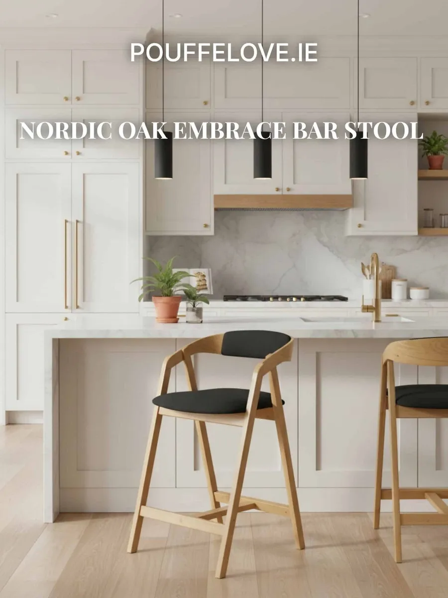 Nordic Oak Lounge Bar Stool with Upholstered Seat - Image 2