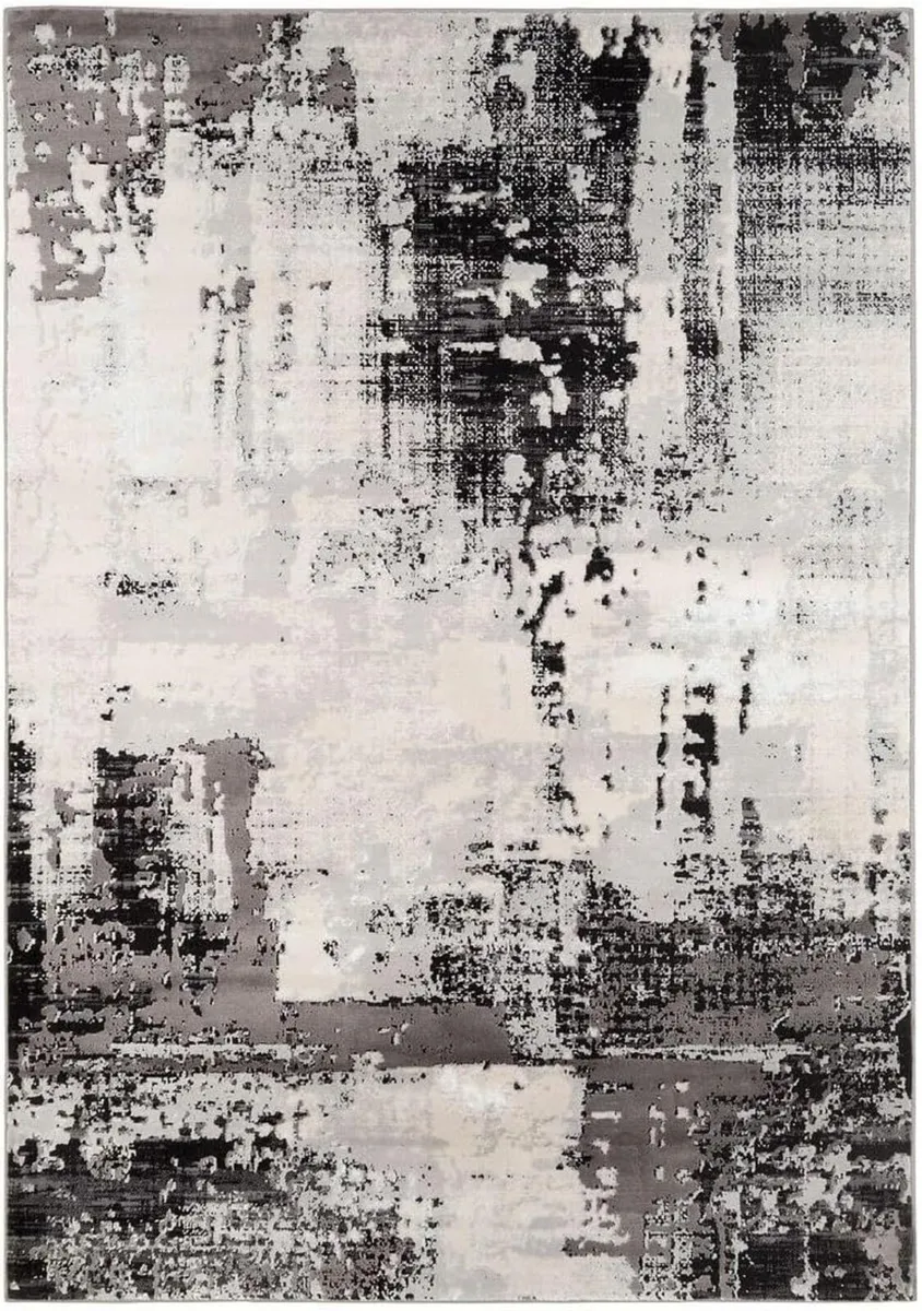 Luxury Silver Grey Painterly Living Room Area Rug - Image 1