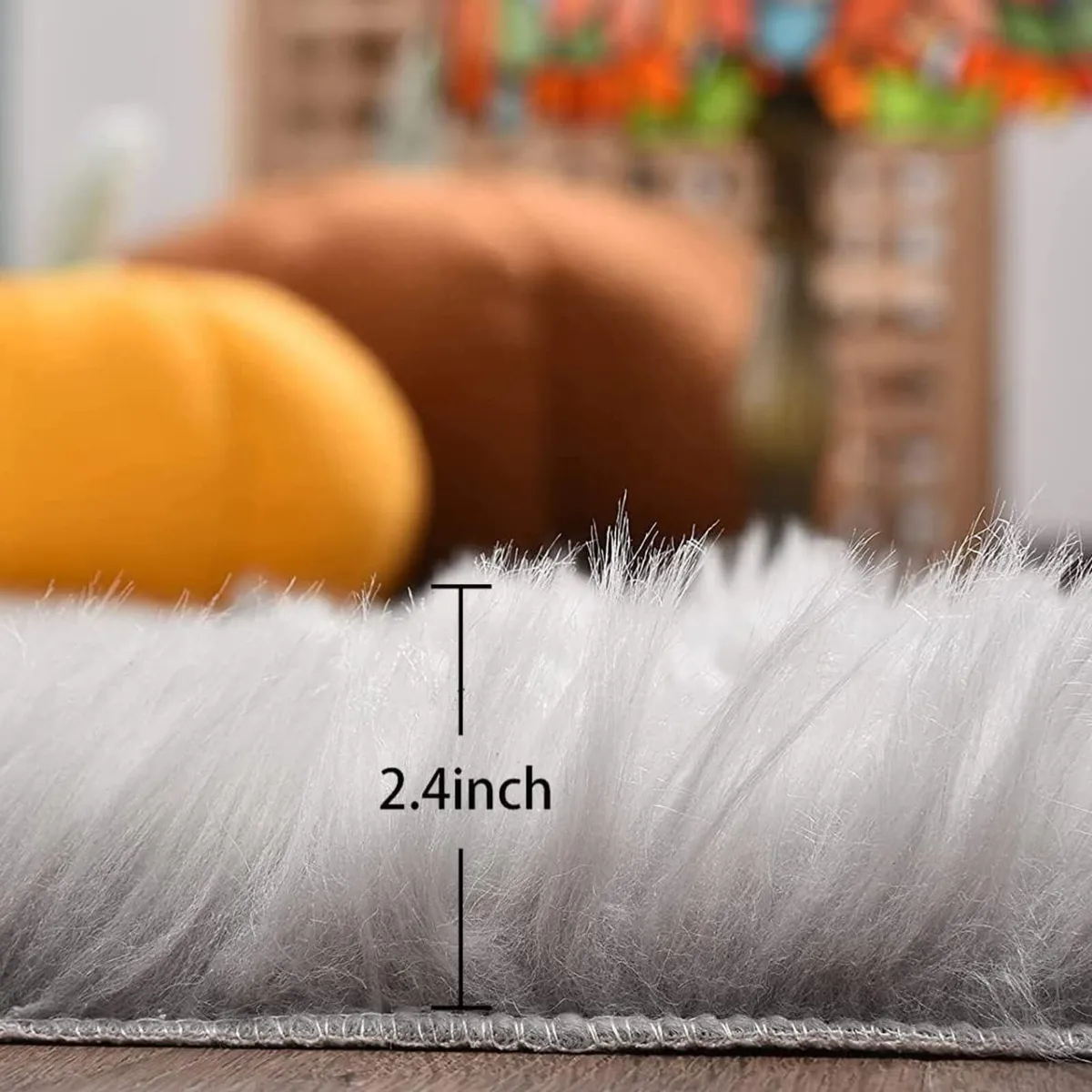 Silver Grey Plush Faux Sheepskin Fur Area Rugs - Image 2