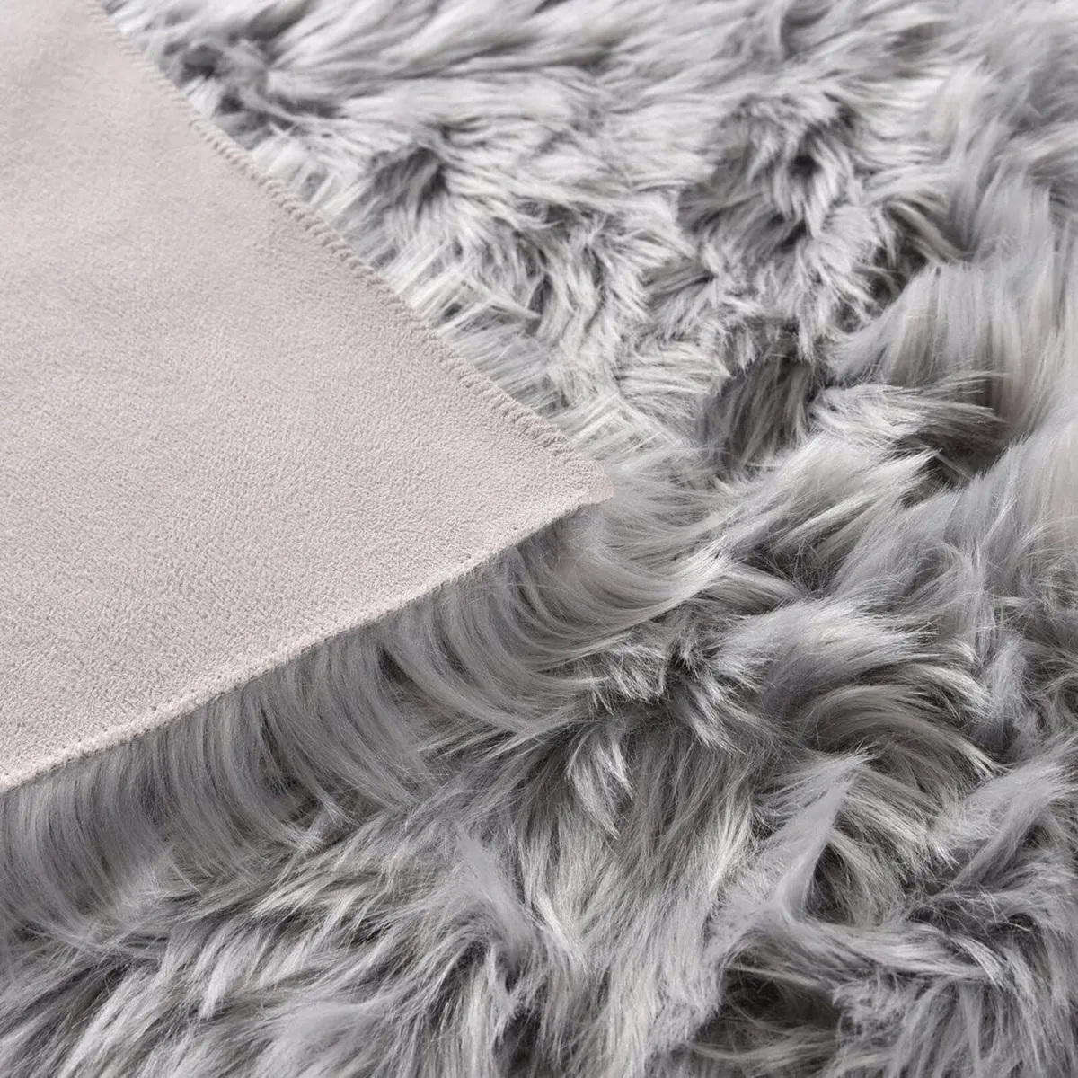Silver Grey Plush Faux Sheepskin Fur Area Rugs - Image 4