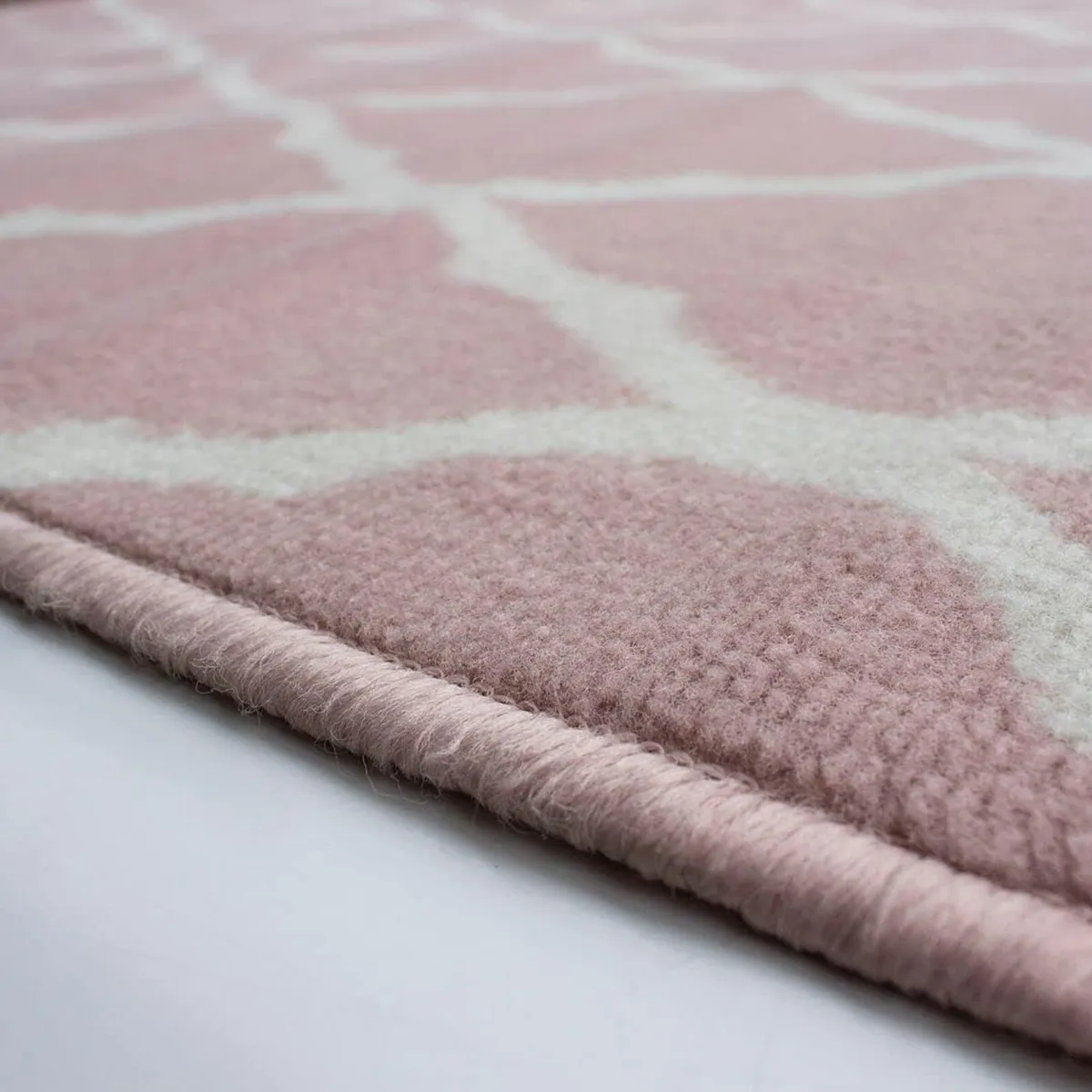 Modern Soft Blush Pink Trellis Area Rug Transition - Image 3