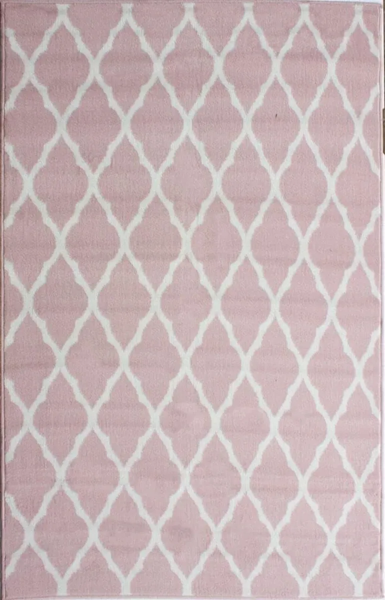 Modern Soft Blush Pink Trellis Area Rug Transition - Image 4