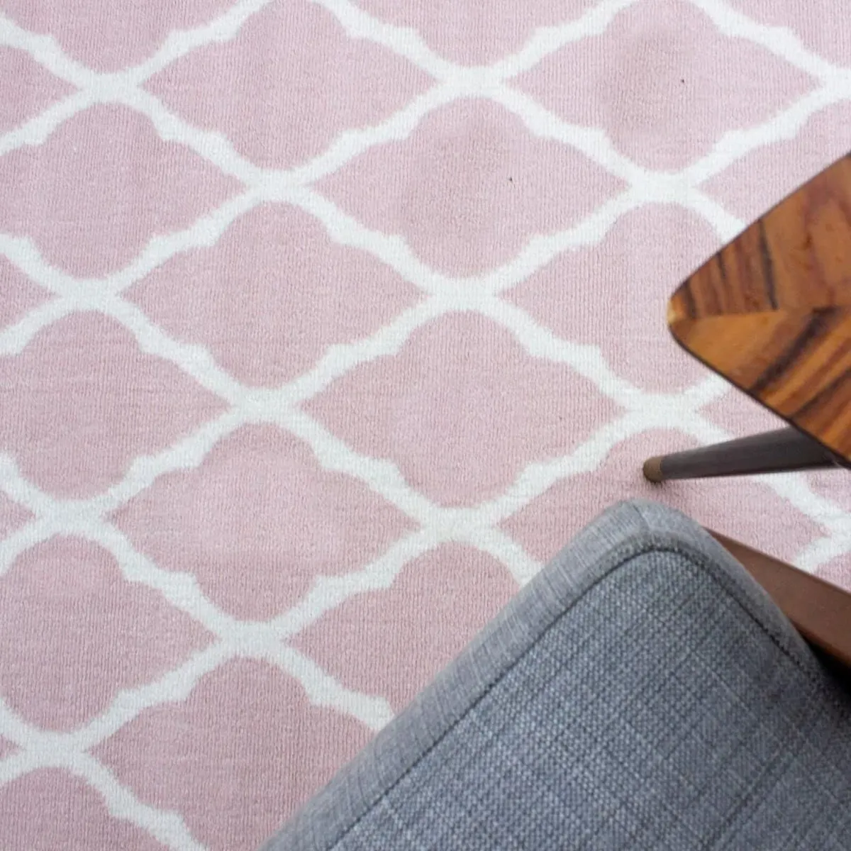 Modern Soft Blush Pink Trellis Area Rug Transition - Image 2