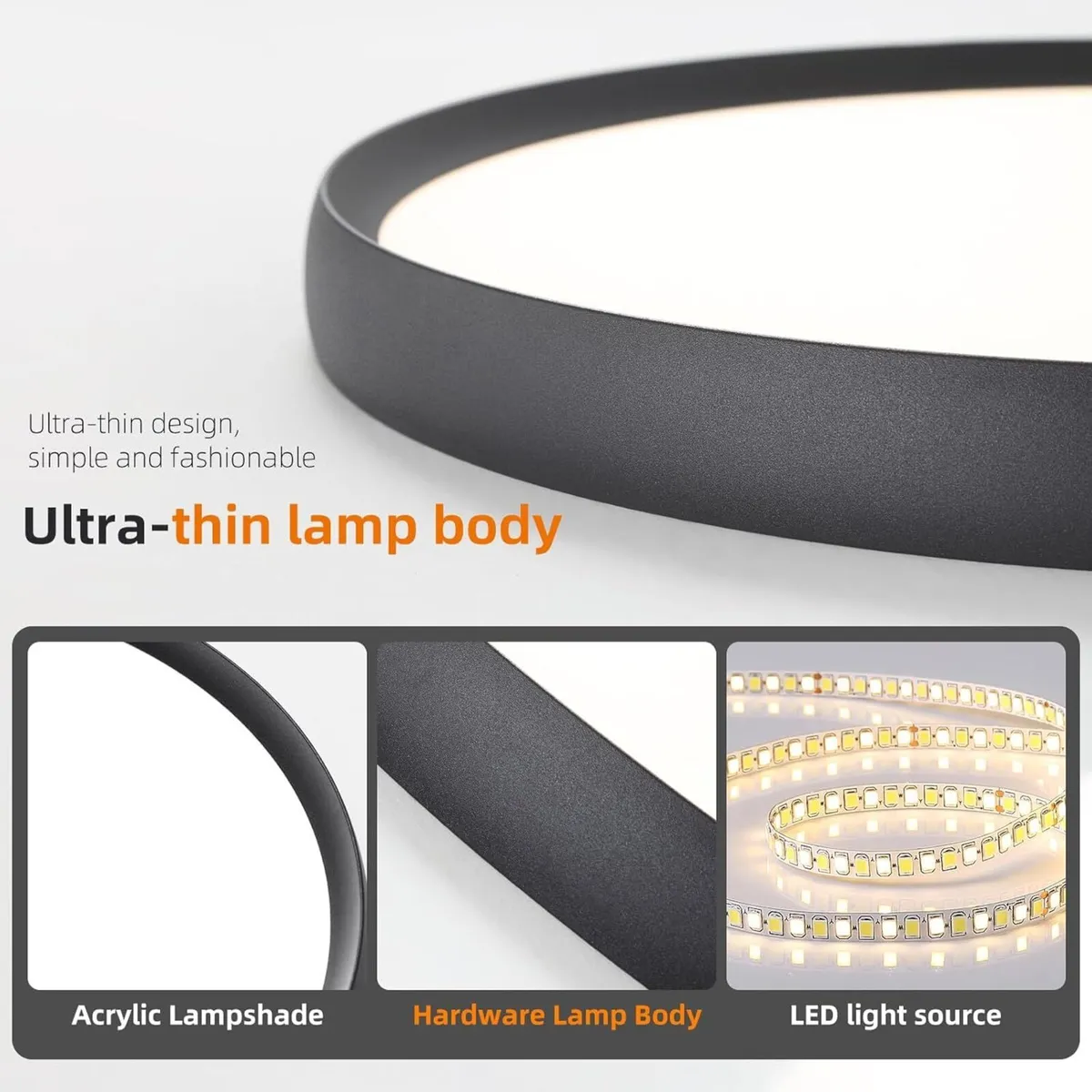 50cm Black LED Ceiling Light Fixture Ultra-Thin - Image 3