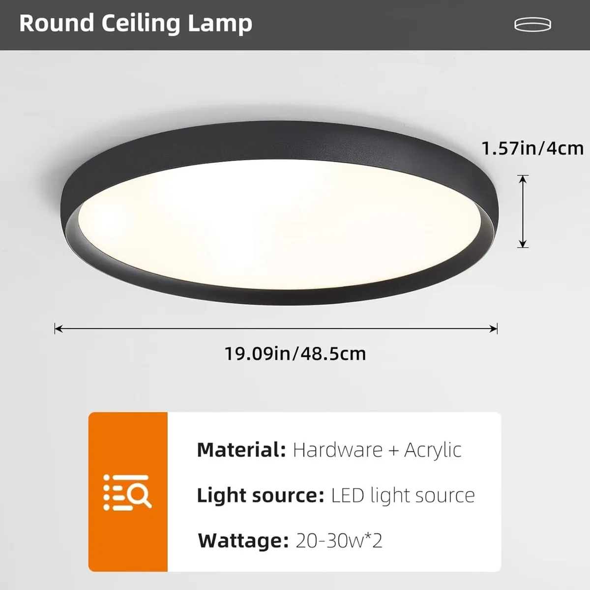 50cm Black LED Ceiling Light Fixture Ultra-Thin - Image 4
