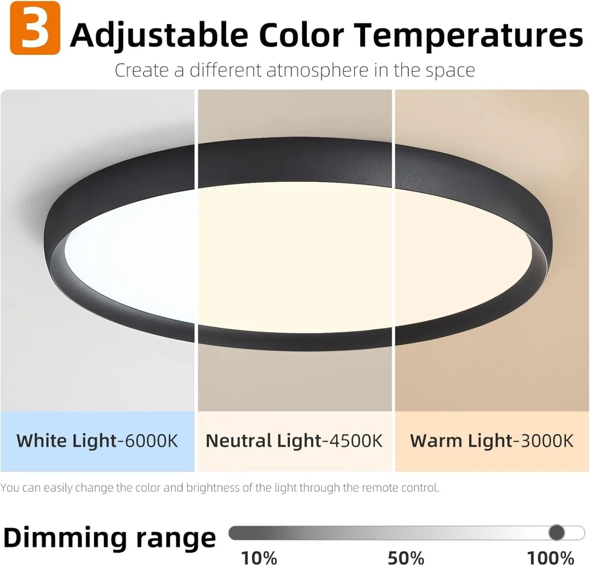 50cm Black LED Ceiling Light Fixture Ultra-Thin - Image 2