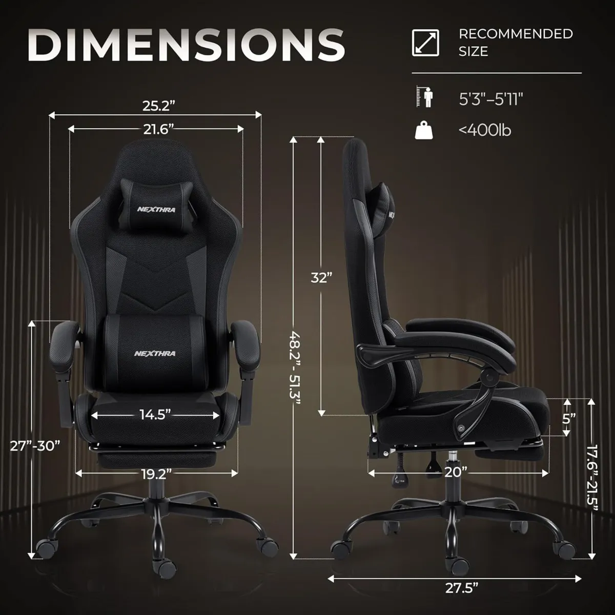 Gaming Chair with Footrest Lumbar Ergonomic - Image 3