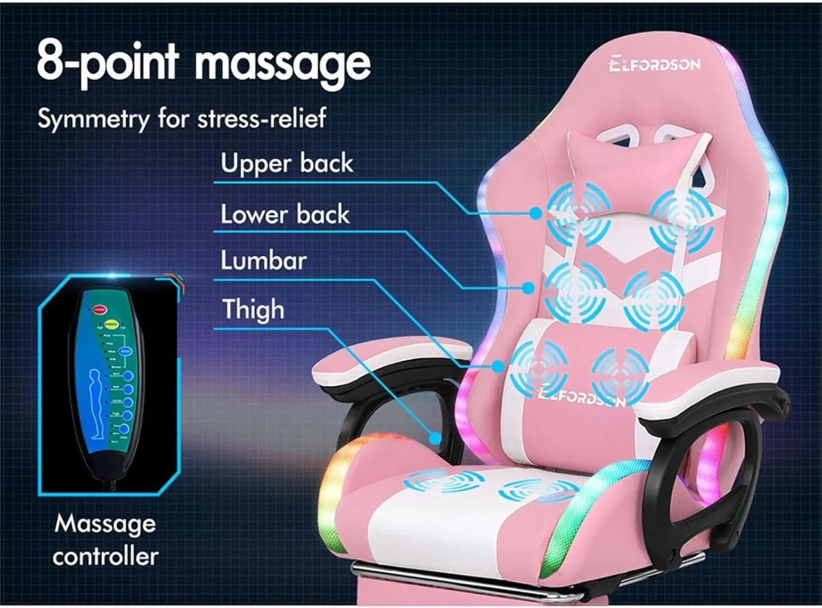 LED Gaming Chair with 8-Point Massage Swivel - Image 3