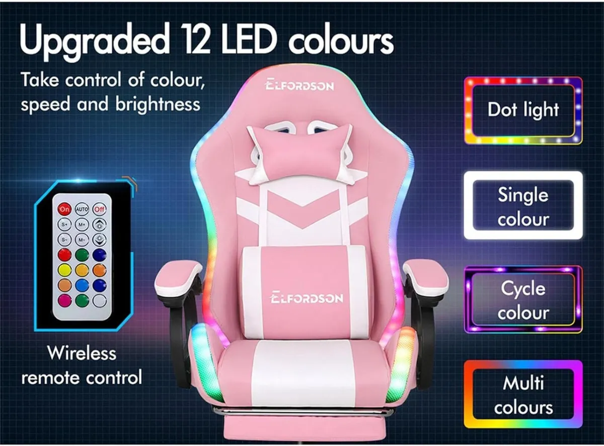 LED Gaming Chair with 8-Point Massage Swivel - Image 4