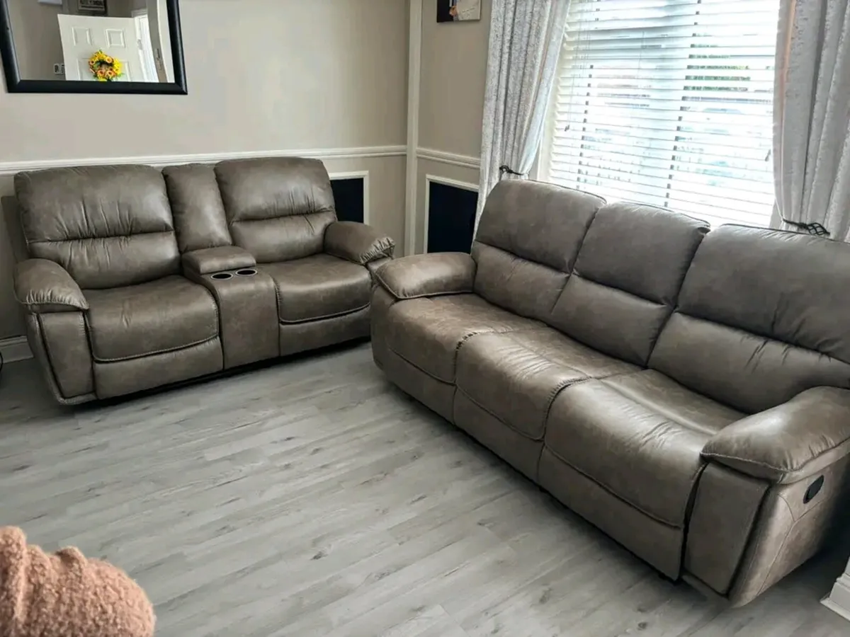 Oxford Grey Suede Fabric Recliner Sofa Set - Image 2