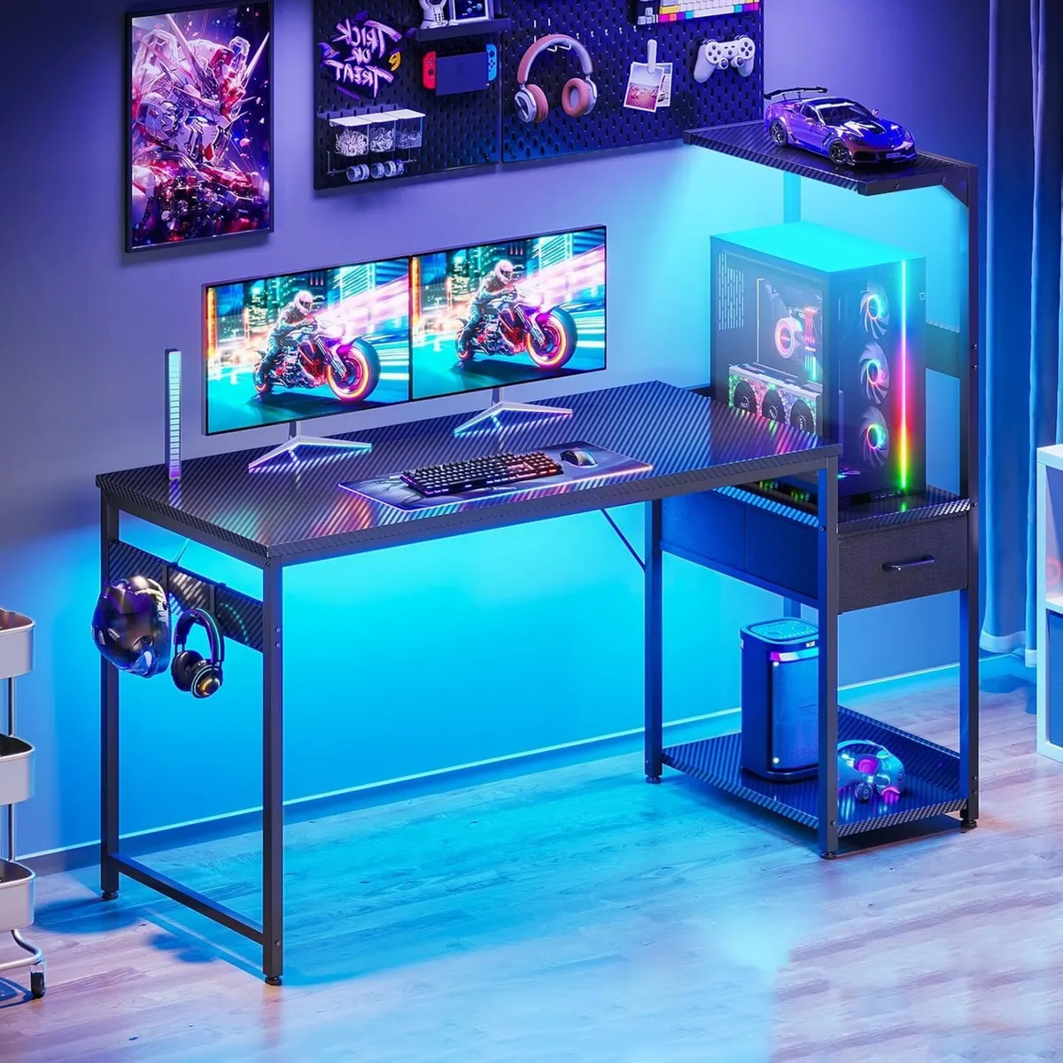 138x48 cm Gaming Desk with LED Lights Reversible - Image 2