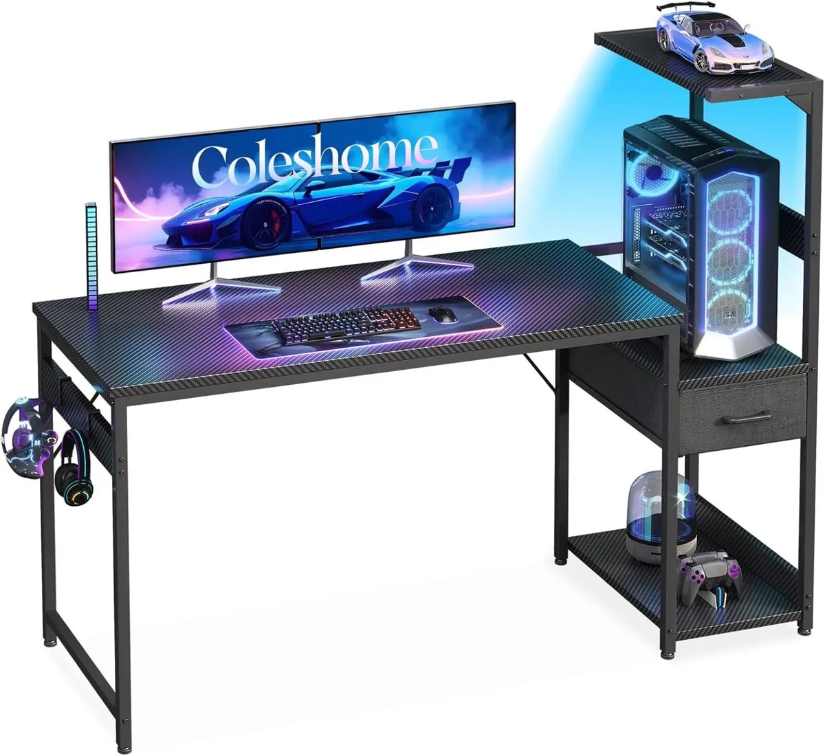 138x48 cm Gaming Desk with LED Lights Reversible - Image 1