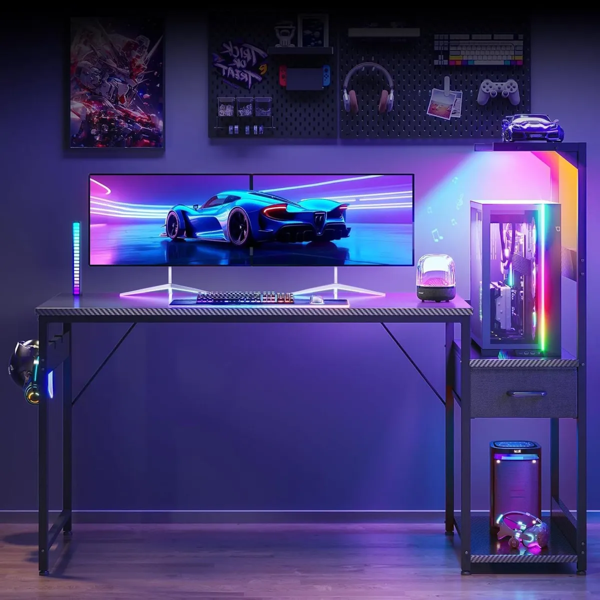 138x48 cm Gaming Desk with LED Lights Reversible - Image 4