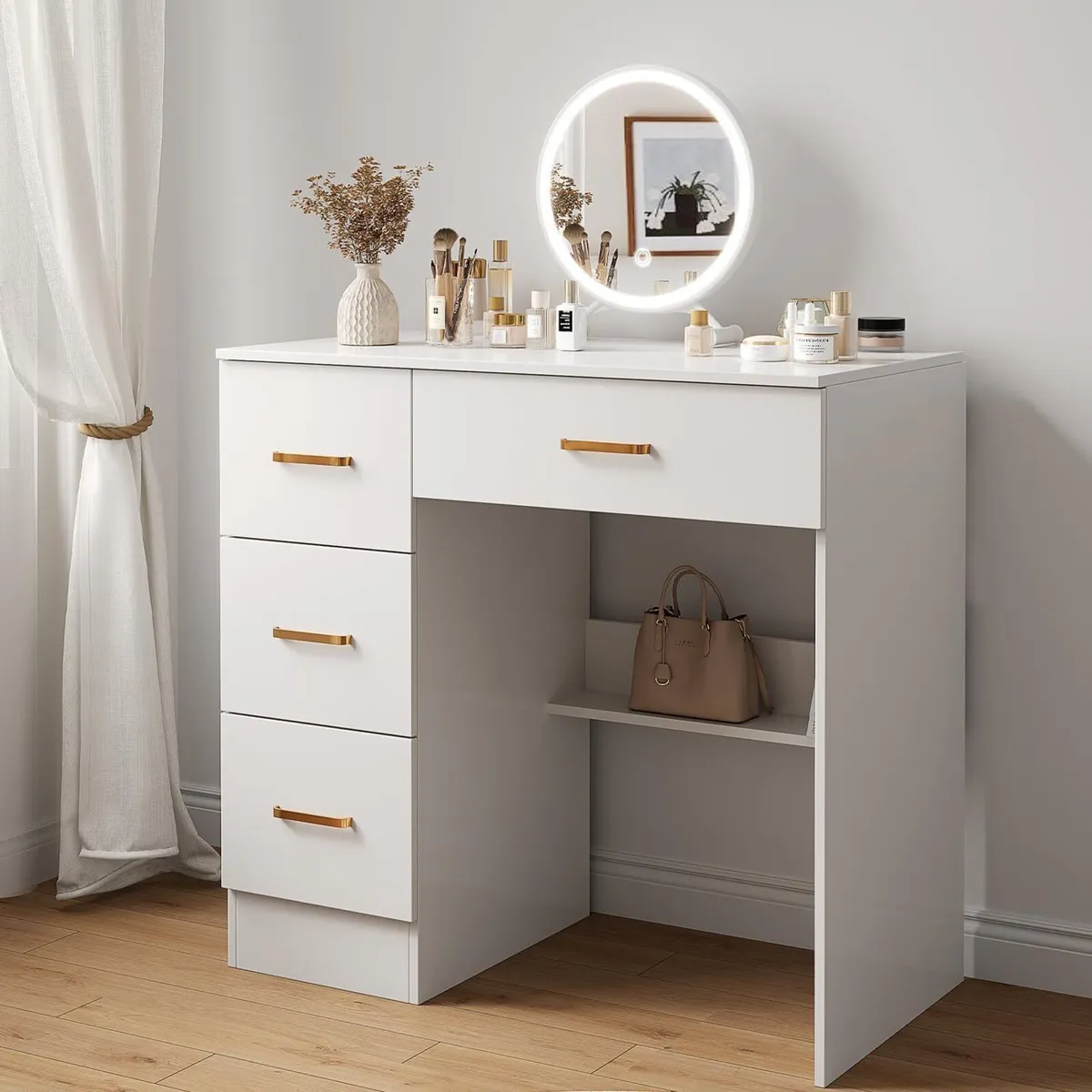 White Dressing Table with 4 Drawers Multi-Purpose - Image 1