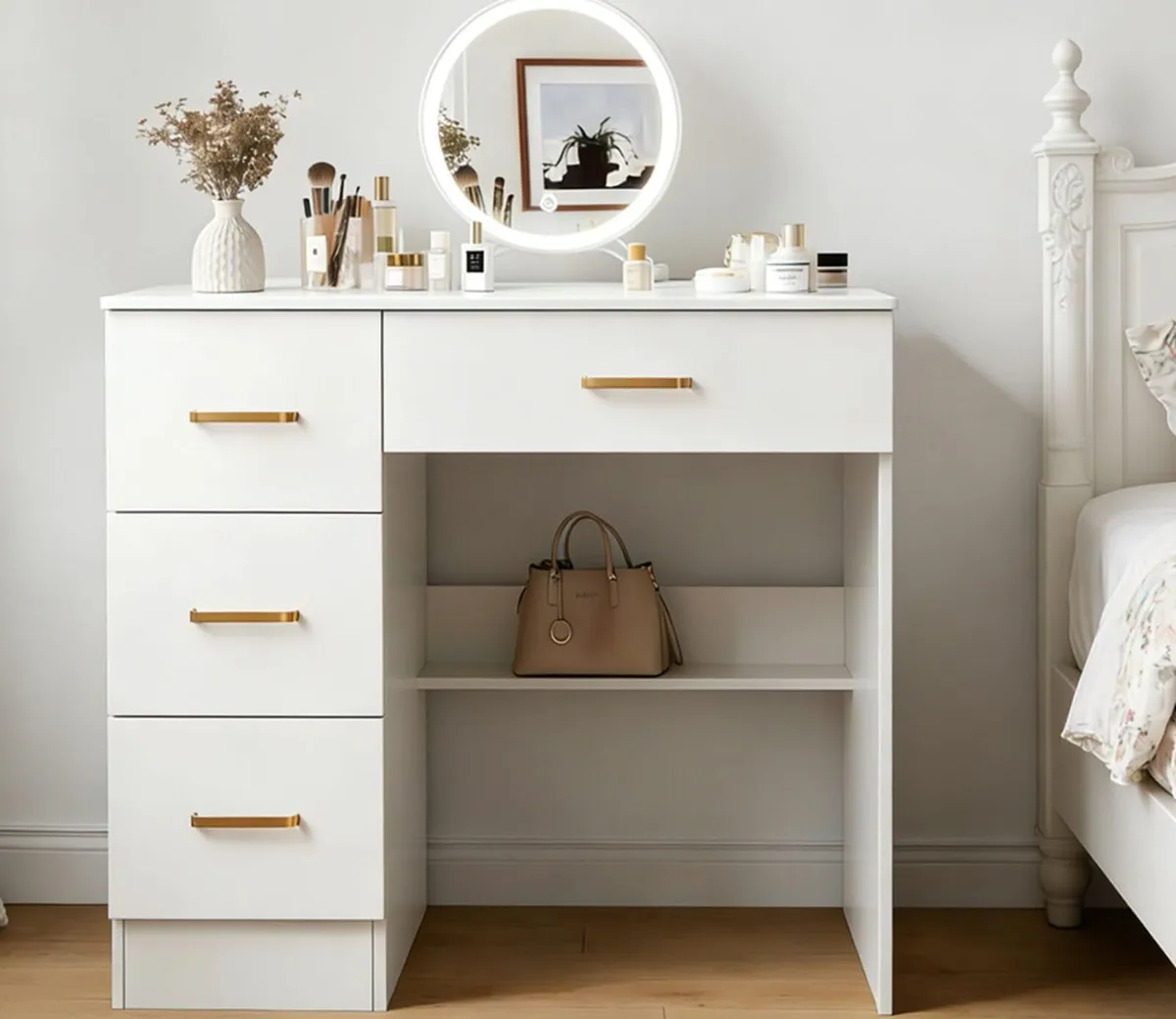 White Dressing Table with 4 Drawers Multi-Purpose - Image 3