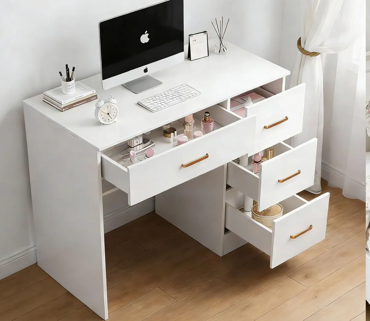 White Dressing Table with 4 Drawers Multi-Purpose - Image 4