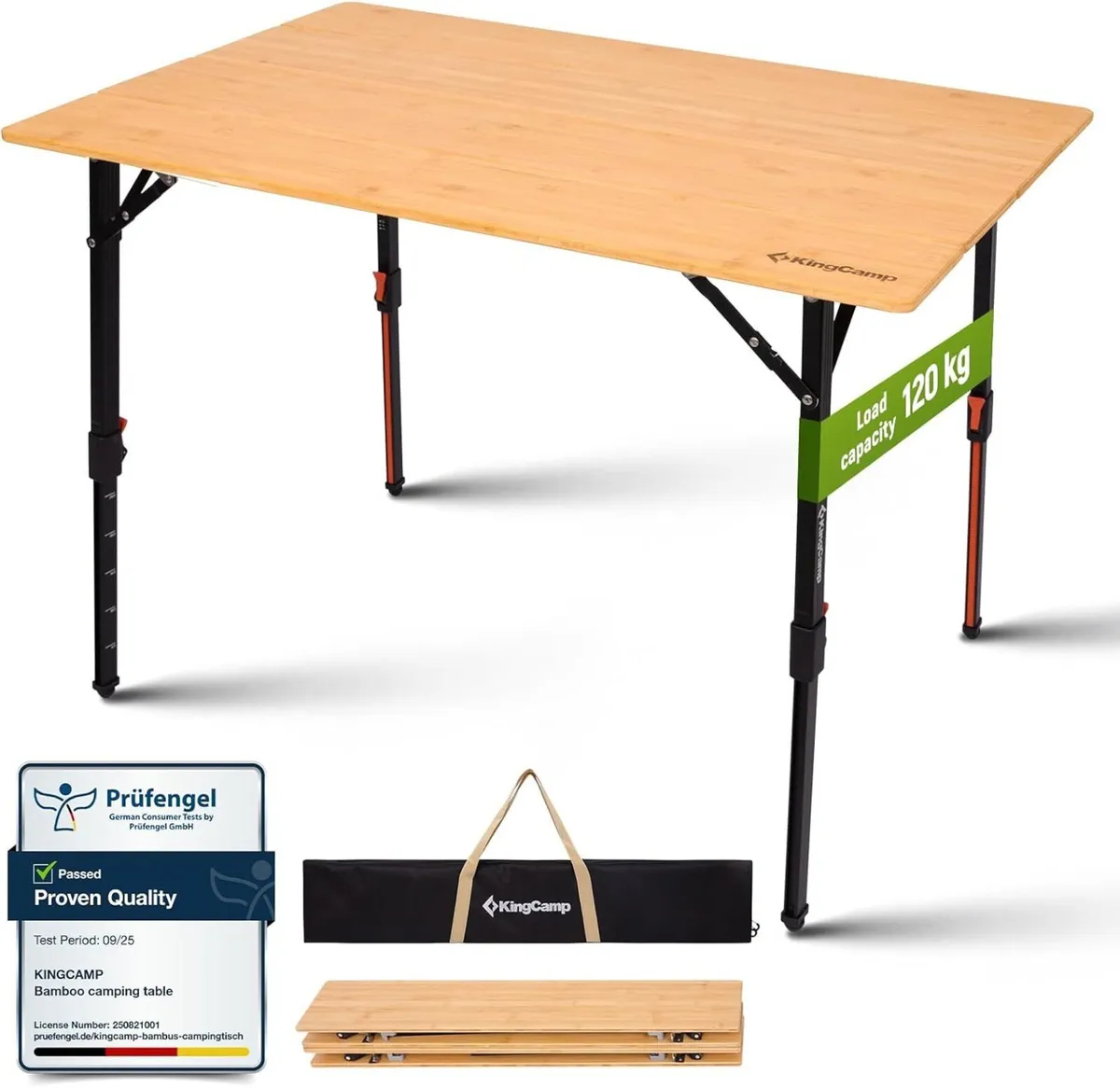 Bamboo Camping Table Adjustable Height 16-27 - Image 1