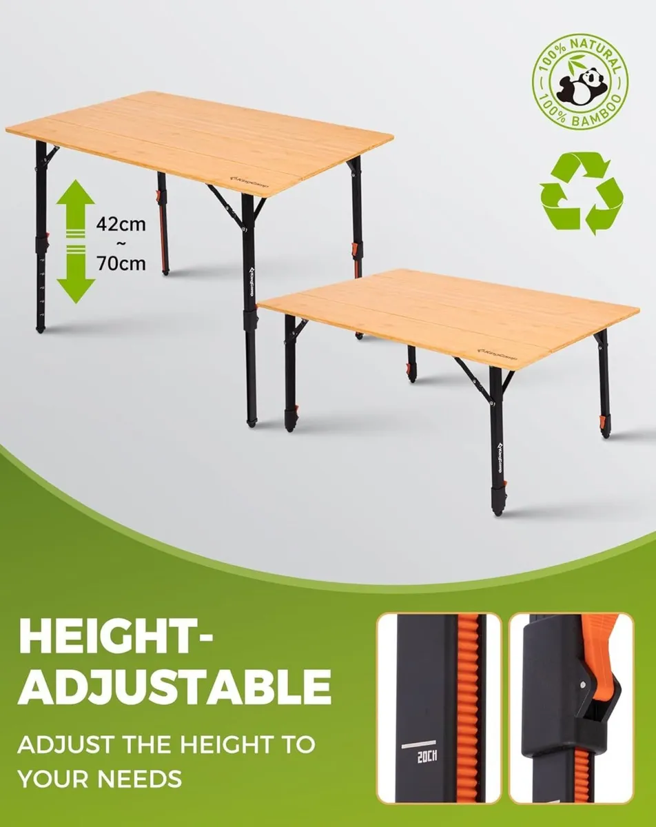 Bamboo Camping Table Adjustable Height 16-27 - Image 4