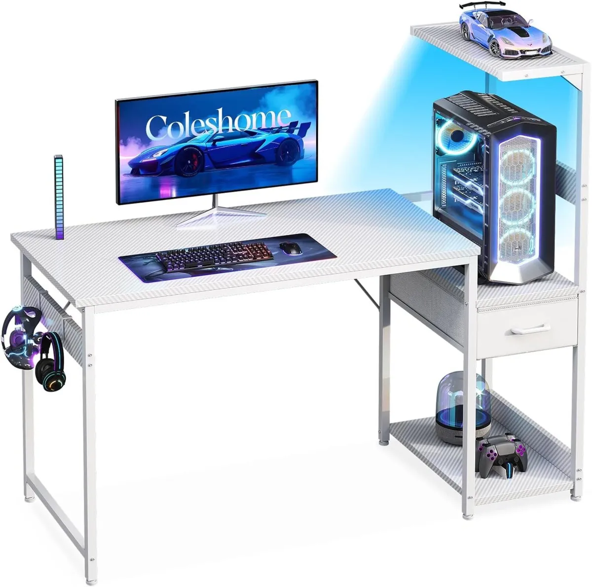 120x48 cm Gaming Desk with LED Lights Reversible - Image 1