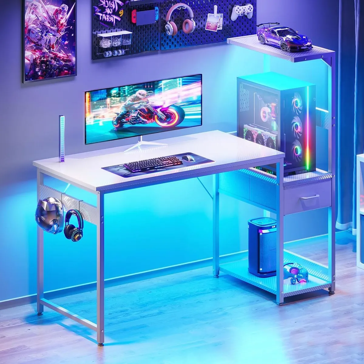 120x48 cm Gaming Desk with LED Lights Reversible - Image 2