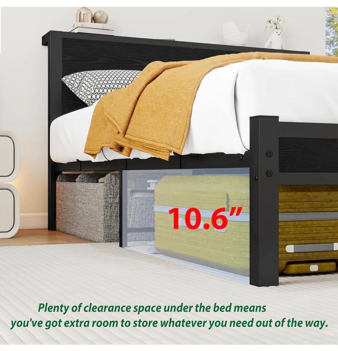 Double Bed Frame with Wooden Storage Shelf Headboa - Image 4