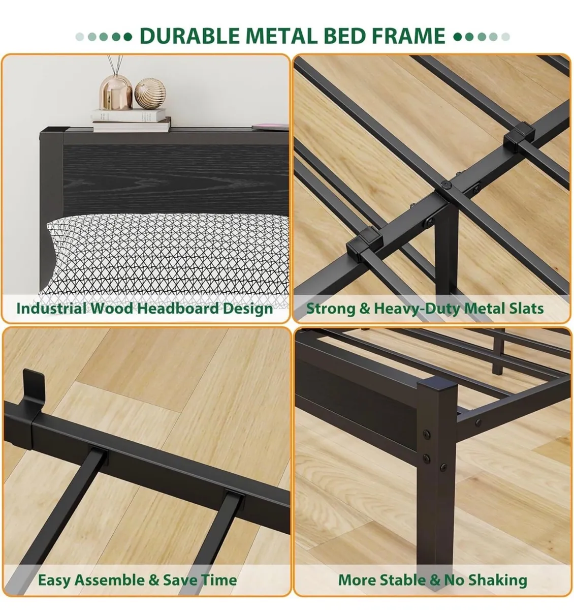 Double Bed Frame with Wooden Storage Shelf Headboa - Image 3