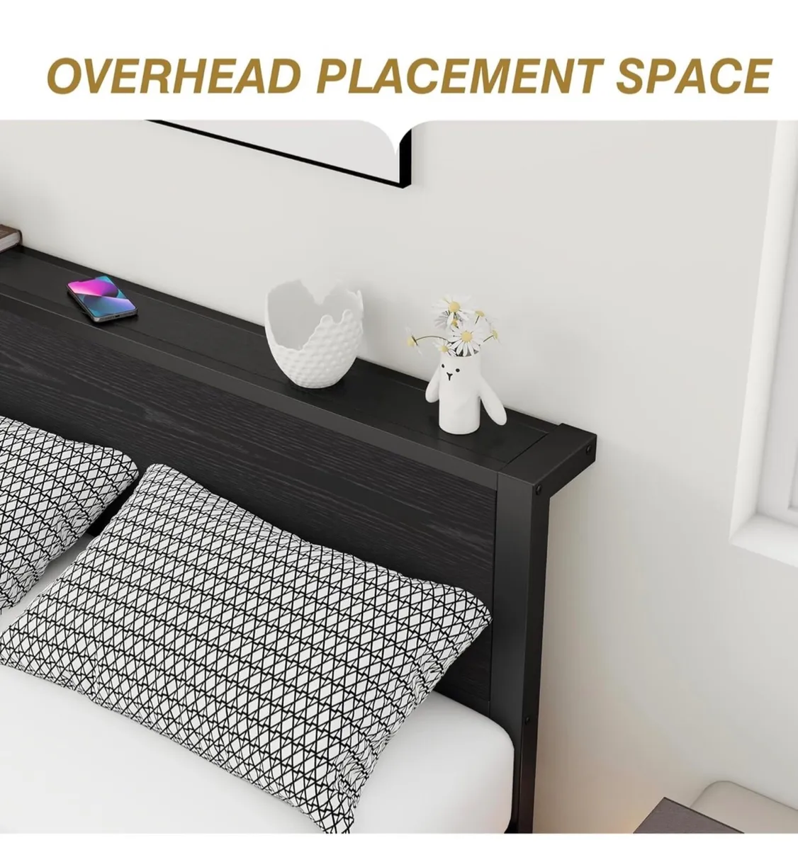 Double Bed Frame with Wooden Storage Shelf Headboa - Image 4