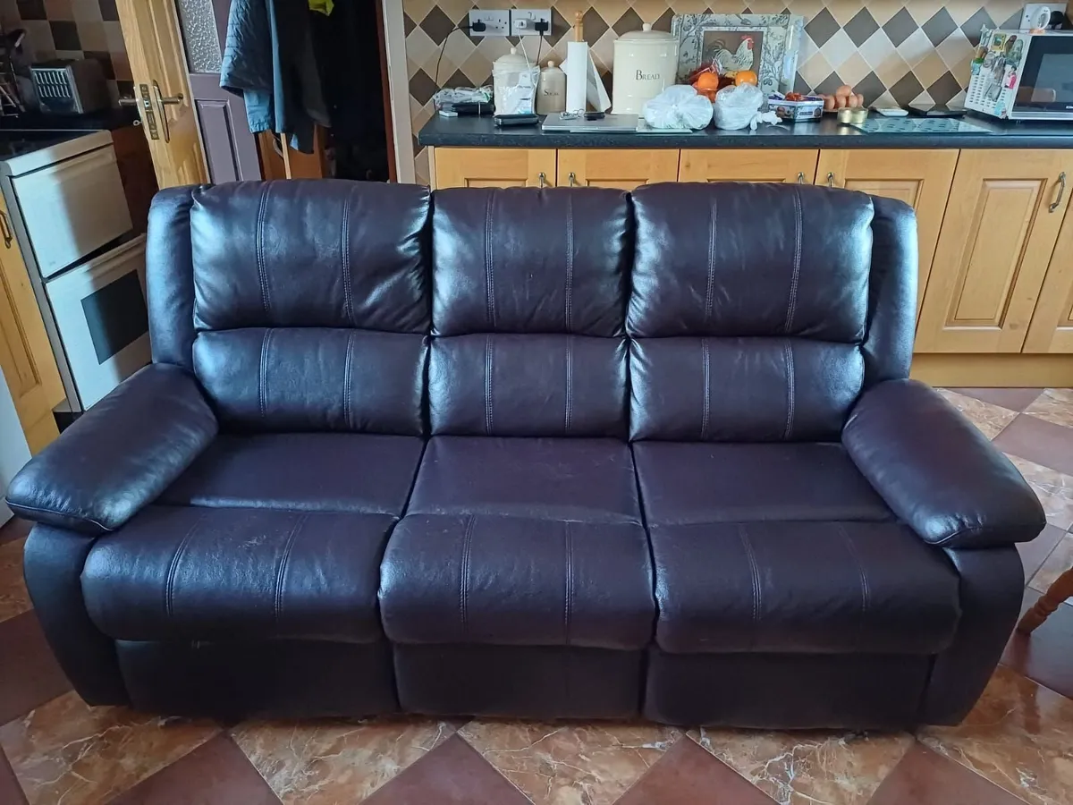 Brown leatherette armchair and 3-seater couch - Image 3
