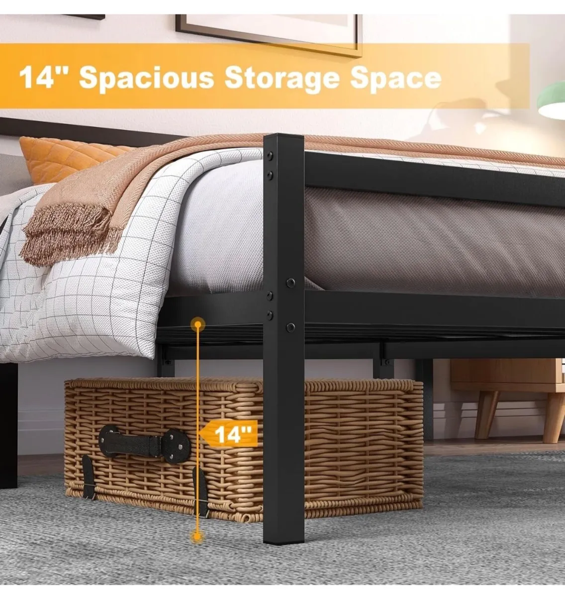 Double Bed Frames with Headboard 4ft6 Black - Image 4