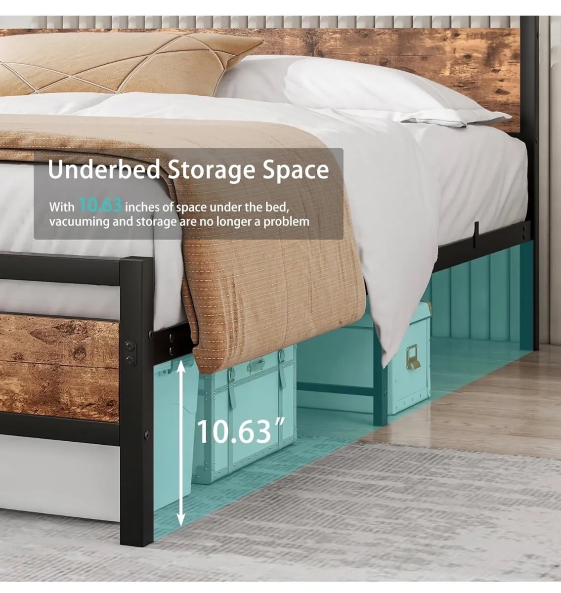 Double Bed Frame with Wooden Headboard - Image 3