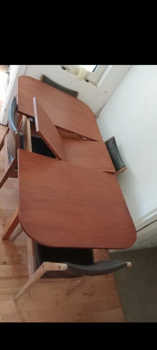 crannac mid century teak brown leather dining set - Image 1