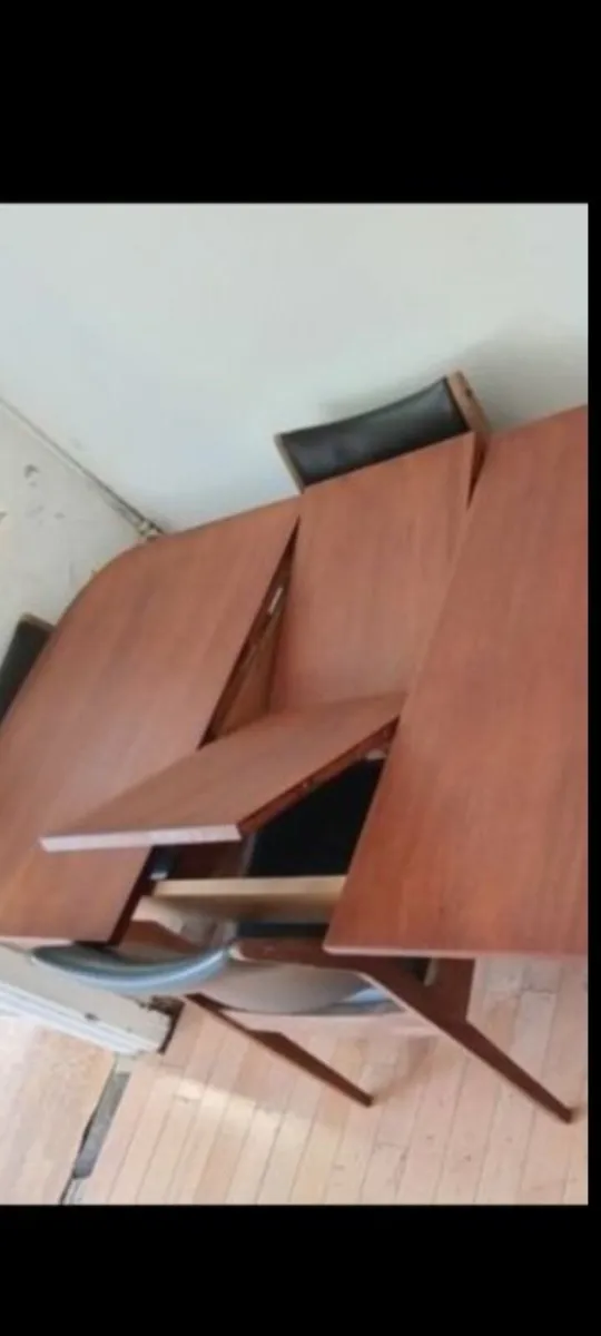 crannac mid century teak brown leather dining set - Image 2