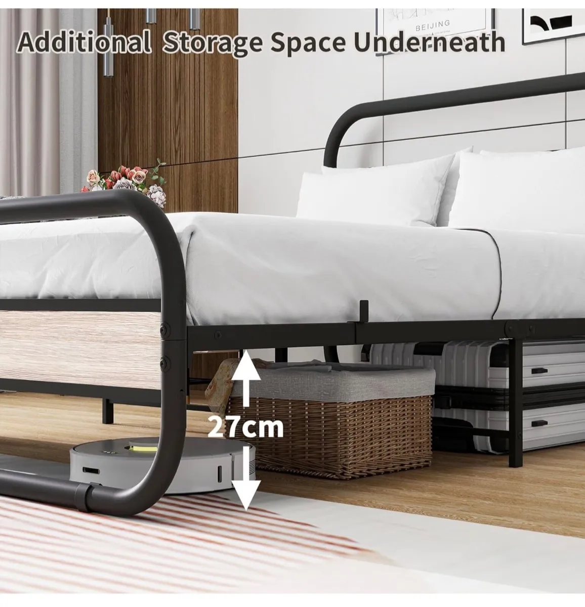Double Bed Frame with Headboard,Oval-Shaped Platfo - Image 3