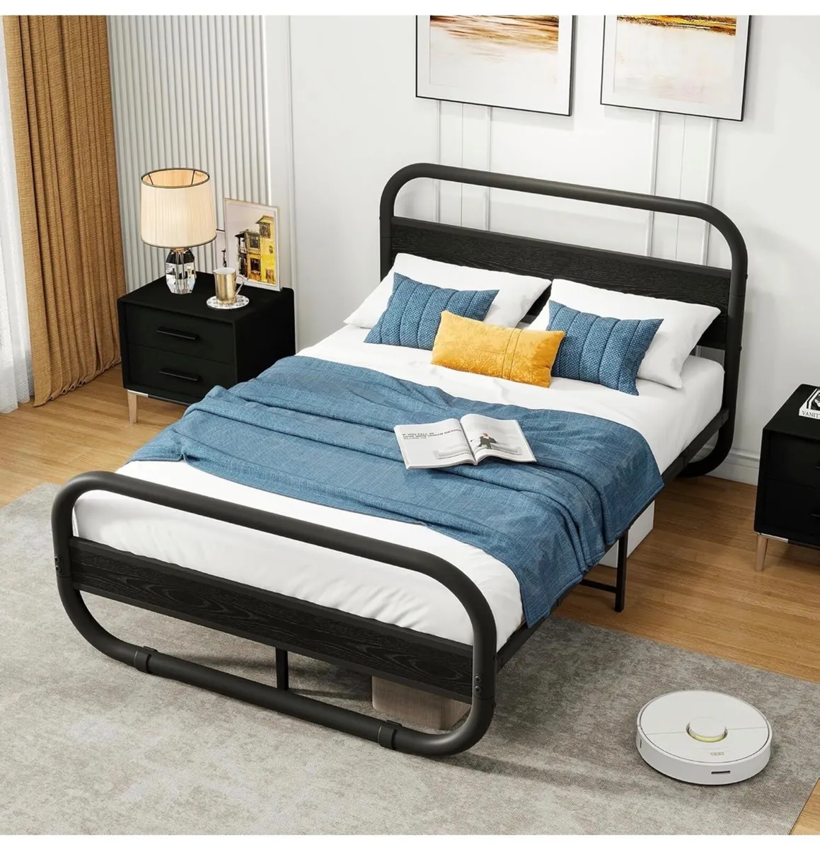 Double Size Bed Frame with Headboard,Oval-Shaped P - Image 3