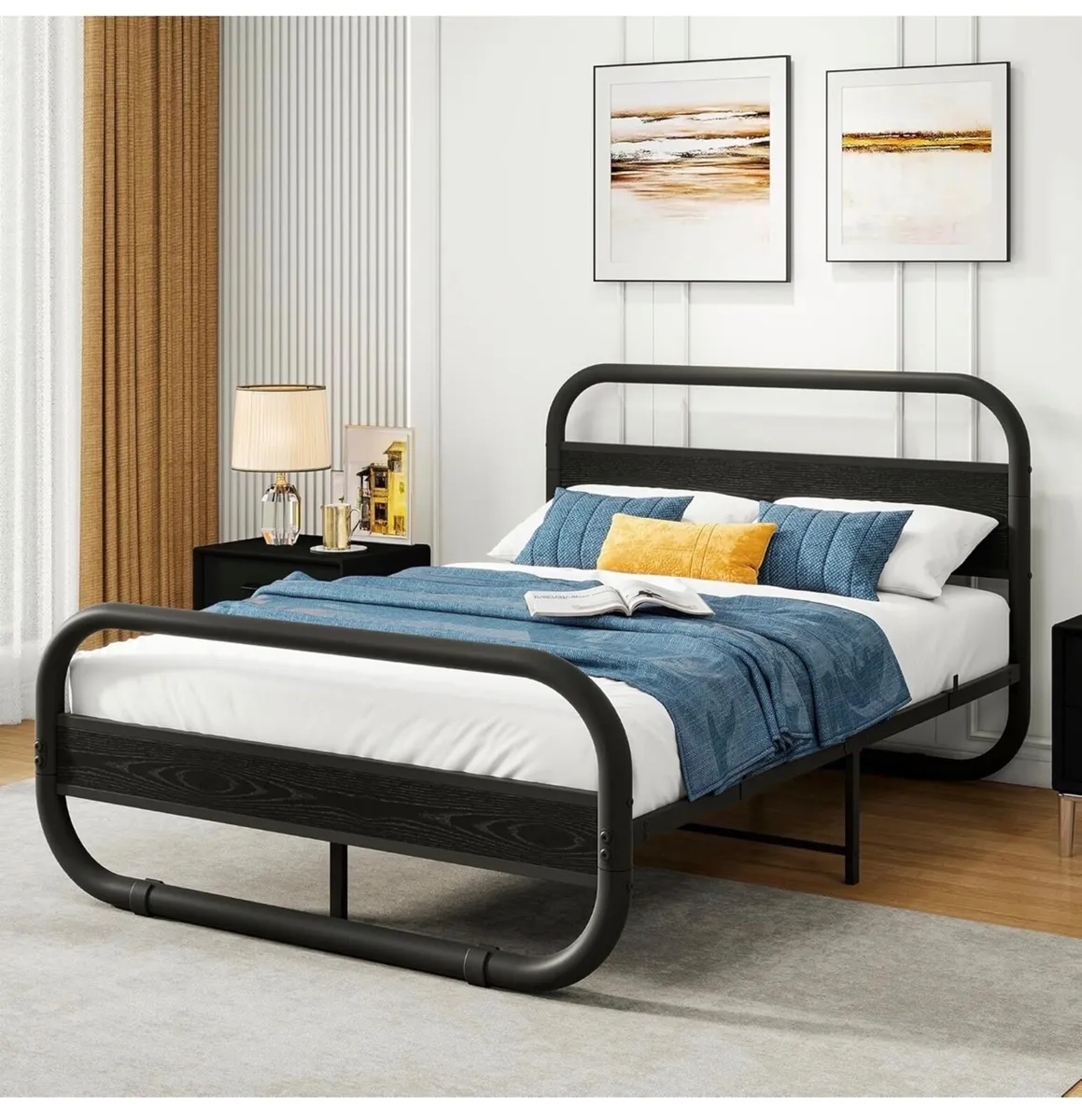 Double Size Bed Frame with Headboard,Oval-Shaped P - Image 2